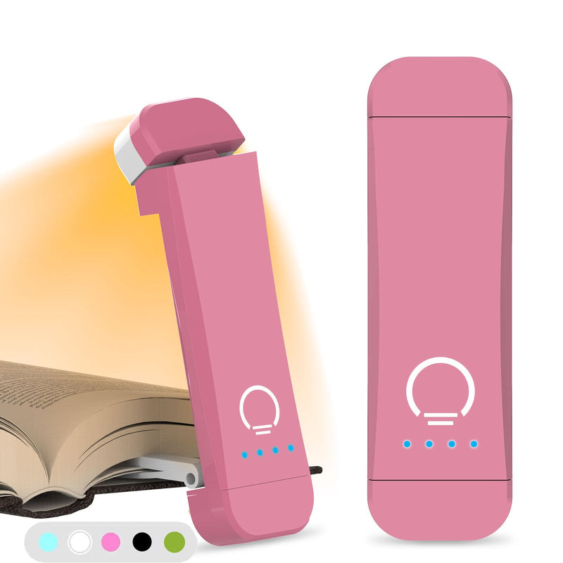 Book Reading Light,Silent Touch Book Lamp for Reading in Bed,Rechargeable Clip on Booklight with 3 Amber Colors & 7 LEDs Precise Dimming for Eye Caring Night Reading,Book Lovers,Kids,Pink Pink