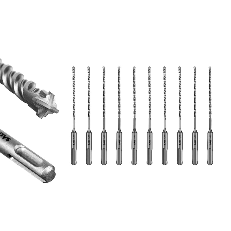 SALI 10 Pcs 5/32"*6" SDS Plus Rotary Hammer Drill Bit Concrete Drill Bit Kit Cross-Type Double Thread Carbide Material Suitable for Concrete, Brick, Cement Walls, Stone, Hammer Drill Bits for Concrete 5/32 in*6 in