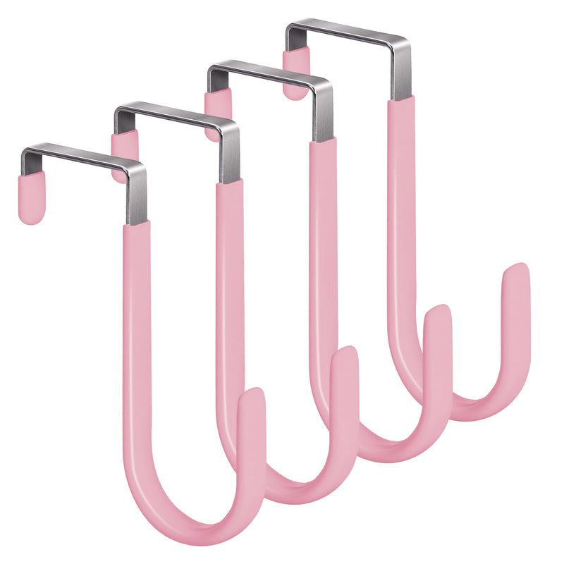 4 Pack Over The Door Hooks, 4.96Inch Hooks for Hanging Heavy Duty Door Hanger, Towel Hanger Hook Holders, Over Door Hangers Hooks Door Hanger Hooks for Hanging Clothes, Towels, Hats,Coats,Bags (Pink) Pink 4.96 inch
