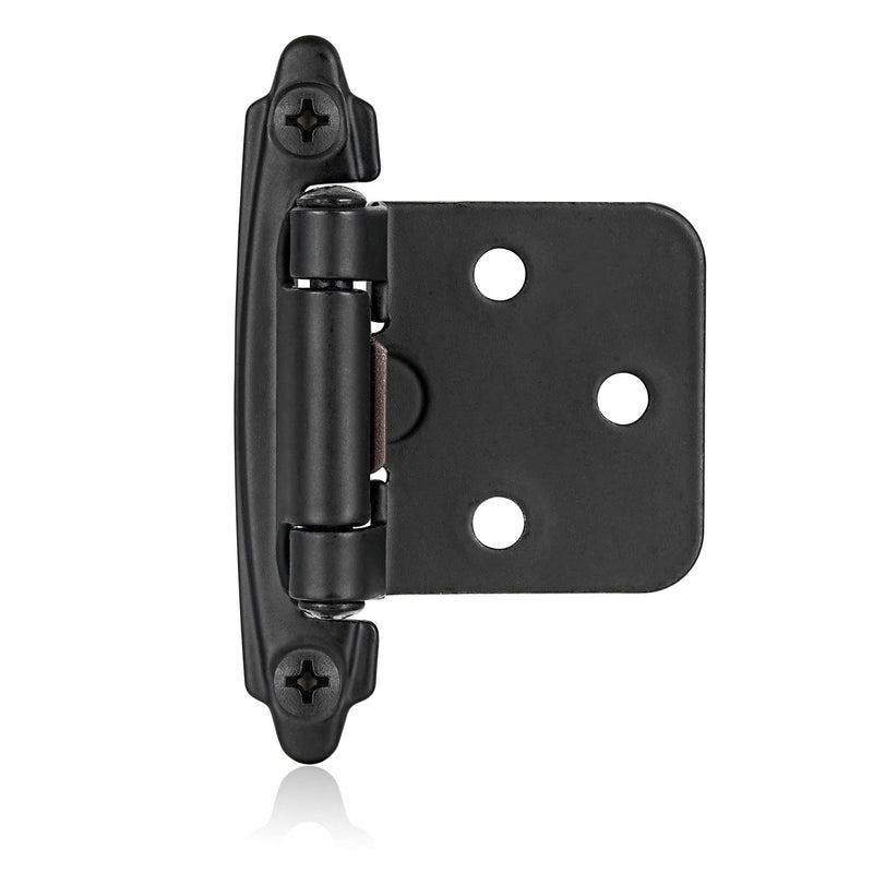 4 Pack (2 Pair) Matte Black Self Closing Cabinet Hinges for Flush Mount Kitchen Cabinet Door, 1/2" Overlay (Variable) Face Frame Semi Concealed Kitchen Cabinet Hinges
