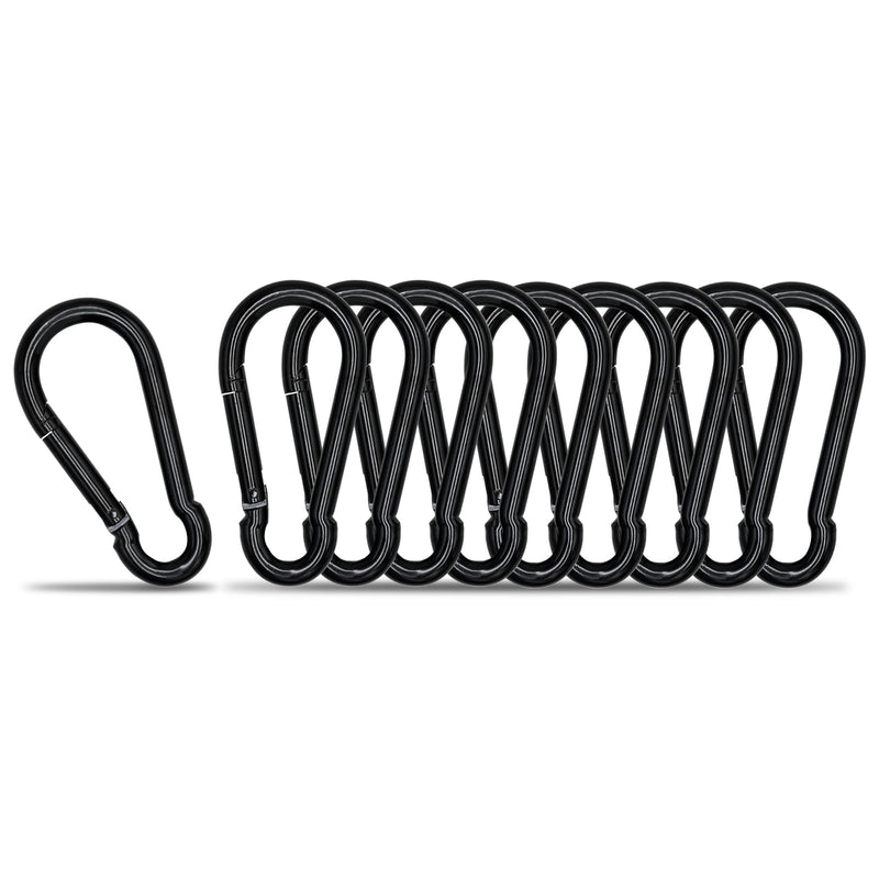KINLINK 10 Pack Black Carabiner Clip, 1.57 inch Heavy Duty Spring Snap Hook, Small Caribeener Clips for Outdoor Camping, Swing Set, Hammock, Hiking Travel, Fishing, Quick Link Keychain 1.57 IN