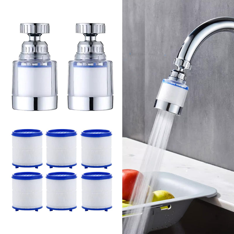 2-Pcs Sink Water Faucet Filter,360 Degree Rotating Faucet Filter Water Filter Purifier for Kitchen,Bathroom Sink,Removes Sediment and Large Impurities,with 6 Filter Cartridges 2 faucet filter with 6 cartridges
