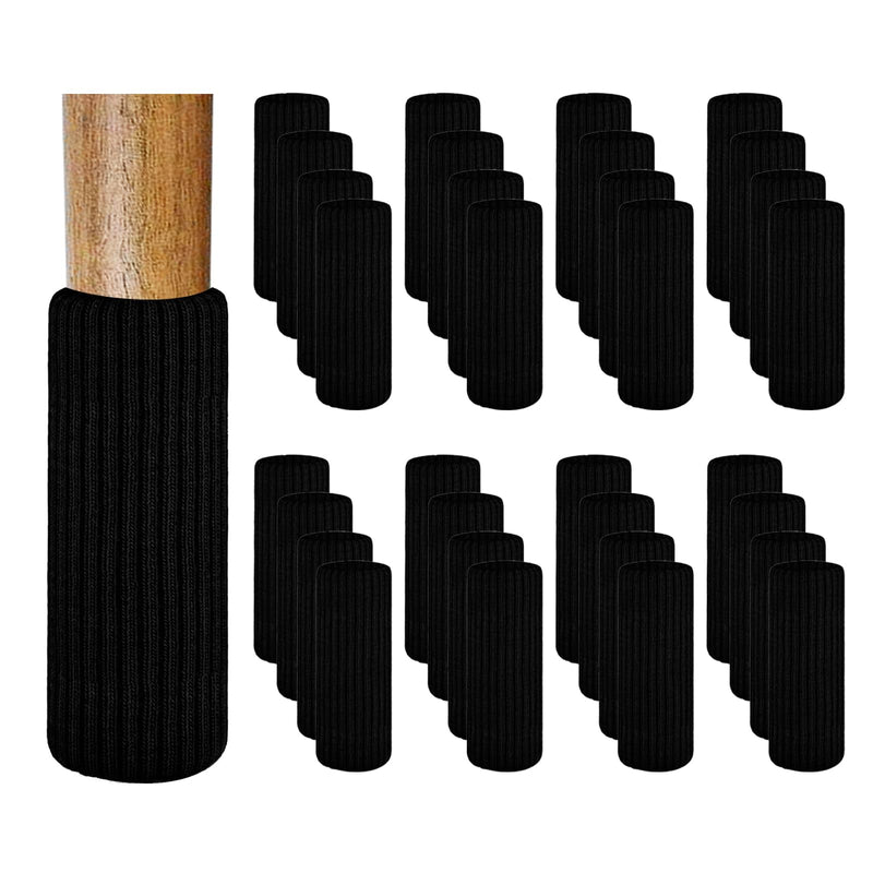32 PCS Chair Leg Socks, Chair Leg Floor Protectors, Do not Easily Fall Off, Very Easy to Put on, Fits All Leg Shapes, Moving Easily and Reduce Noise (Black, 32pc) Black
