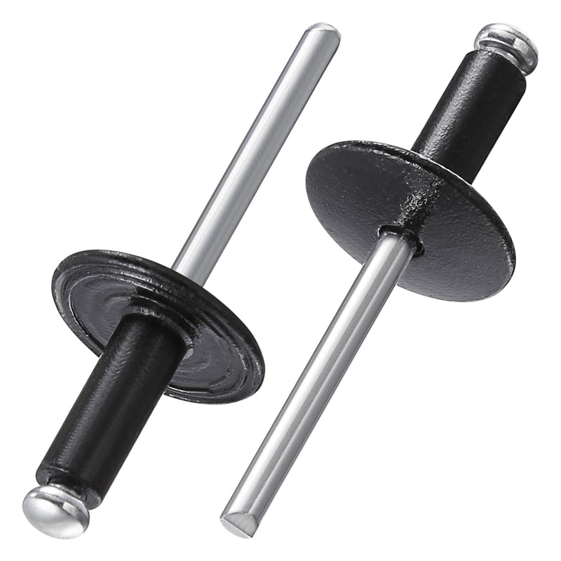Wensilon(150 pcs) 3/16 * 1/2" Large Cap Open End Black Aluminum Blind Rivets,5 * 13 Blind Rivet 3/16*1/2