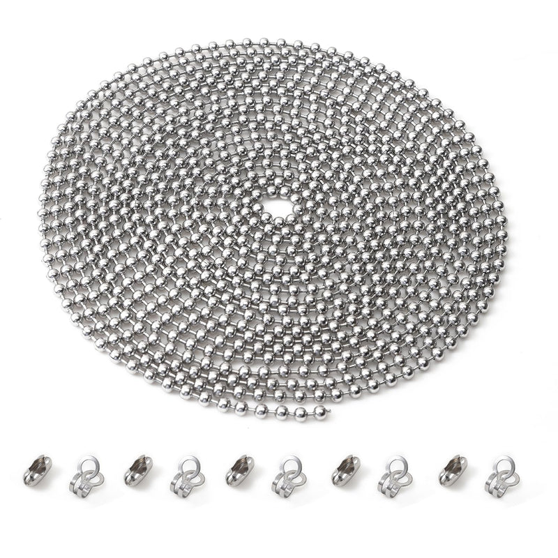 120 Inch Ceiling Fan Pull Chain, Beaded Pull Chains Extension, Light Chain Pulls Extenders Great Pulling Force Stainless Steel with 10 Matching Connectors 2 Styles (3mm, Silver) 120 inch