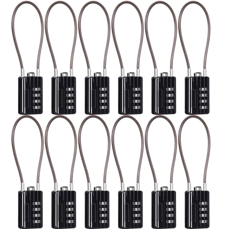 SEPOX® Versatile 12-Piece Resettable 4-Digit Combination Travel Lock Luggage Set – Own Password Set-Up, Extra Long Anti-Cut Vinyl Steel Cable, Ideal for Suitcase, Backpacks, Gym Lockers - Black Black Long 12pcs