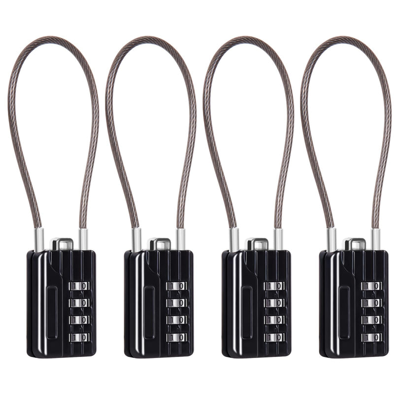 SEPOX® Compact Design Resettable Combination Padlock 4 Digit, 30mm 1-3/16" Width Body, Extra Long 16cm Cable Lock for Suitcase, Travel, Gym Lockers, Helmet, Cabinets, Case, Fence, Pack of 4 Black Black 16cm 4pcs