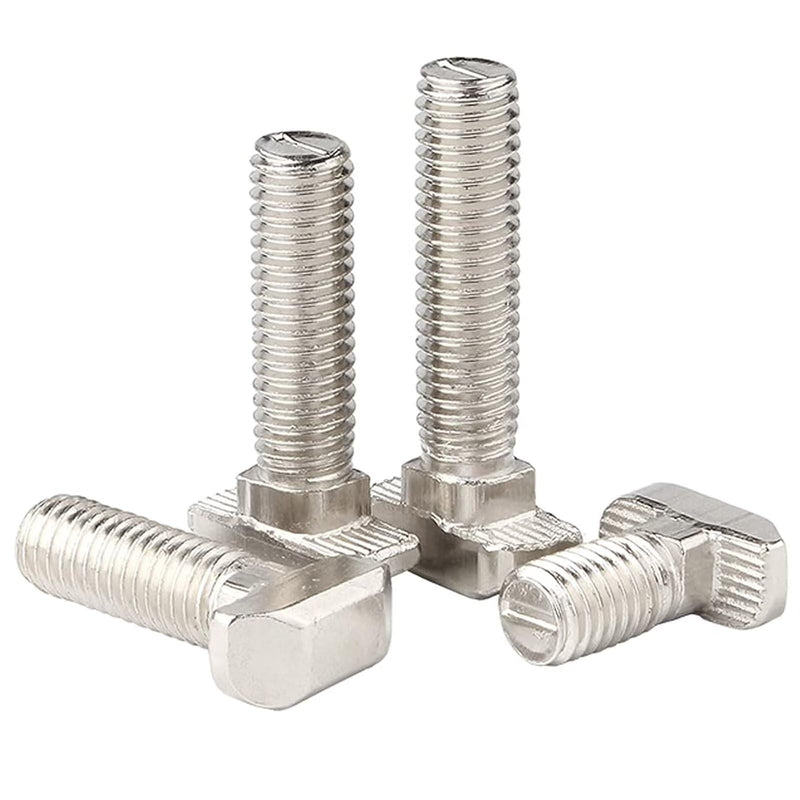 M6 x 16mm Metric Thread T Slot,Drop-in Stud Sliding T-Bolt,Hammer Head Bolt,T Screw Stud for 3030 Series Standard 8mm T-Slot Aluminum Extrusion Profile,Carbon Steel Nickel Plated (30-Series,10 Pcs) 30-M6x16mm（10 Pcs）