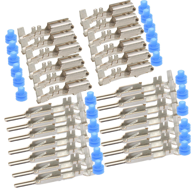 Metri-Pack 280 Series (X12) Male and (X12) Female w/ (24 Blue Sealer) Terminal, Sockets and Pin 10-12 GA 12-10 GA