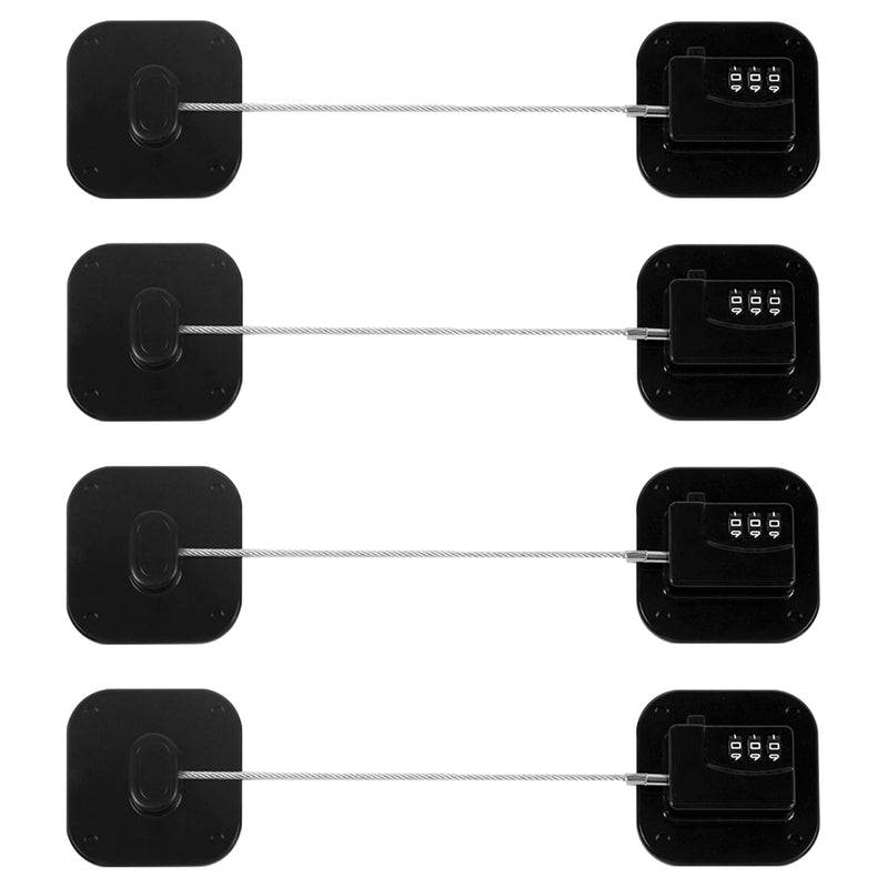 Refrigerator Lock, Heavy Duty Fridge Lock, Combination Lock for Refrigerator Cabinets, Drawers, Safety Lock, Easy Install No Keys Needed (Black-4Pack) Black-4Pack
