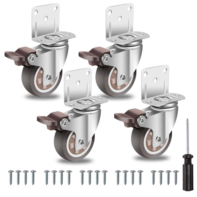 W B D WEIBIDA Side Mount Casters Wheels, 2 Inch L-Shaped Small Rubber Casters Set of 4, 360 Degree Ball Bearing Swivel Casters, Light Duty Casters Wheels for Furniture, Baby Beds, Cabinets, Tables 2IN L-Shape
