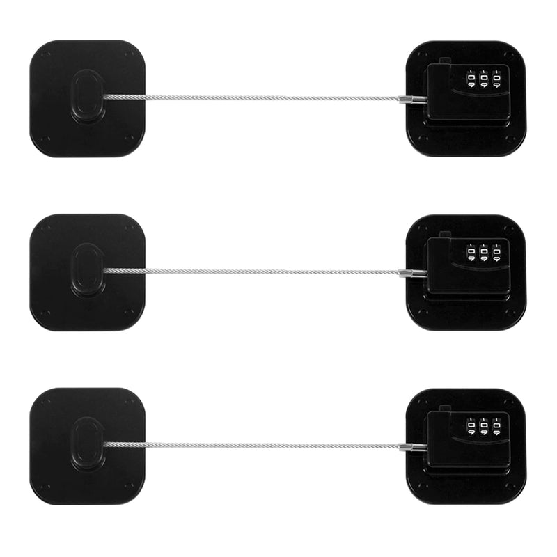 Refrigerator Lock, Heavy Duty Fridge Lock, Combination Lock for Refrigerator Cabinets, Drawers, Safety Lock, Easy Install No Keys Needed (Black-3Pack) Black-3Pack