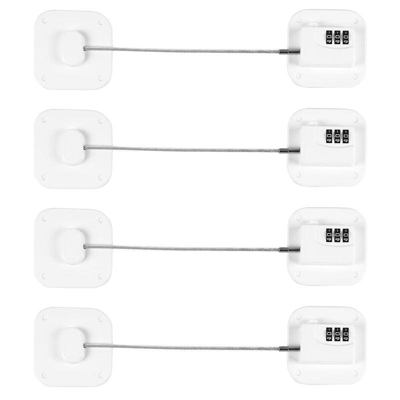Refrigerator Lock, Heavy Duty Fridge Lock, Combination Lock for Refrigerator Cabinets, Drawers, Safety Lock, Easy Install No Keys Needed (White-4Pack) White-4Pack