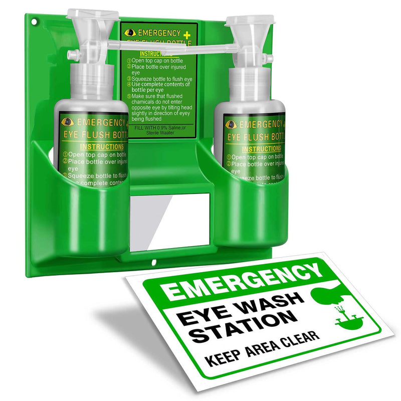 Magula 17oz*2 Portable Eye Wash Station OSHA-Approved,BPA Free, Wall-Mounted First Aid Eye Wash kit with Empty Bottles & Mirror,Emergency Eyewash, No Eye Wash Solution 1 Pcs