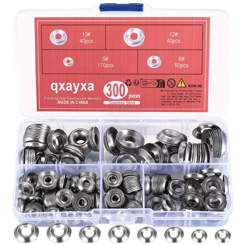 300 Pcs Finish Washers,Finishing Washers, Countersunk Washers, 6#8#10#12 Stainless Steel Cup Countersunk Finish Washers Set, Finishing Cup Countersunk Washer Assortment Kit