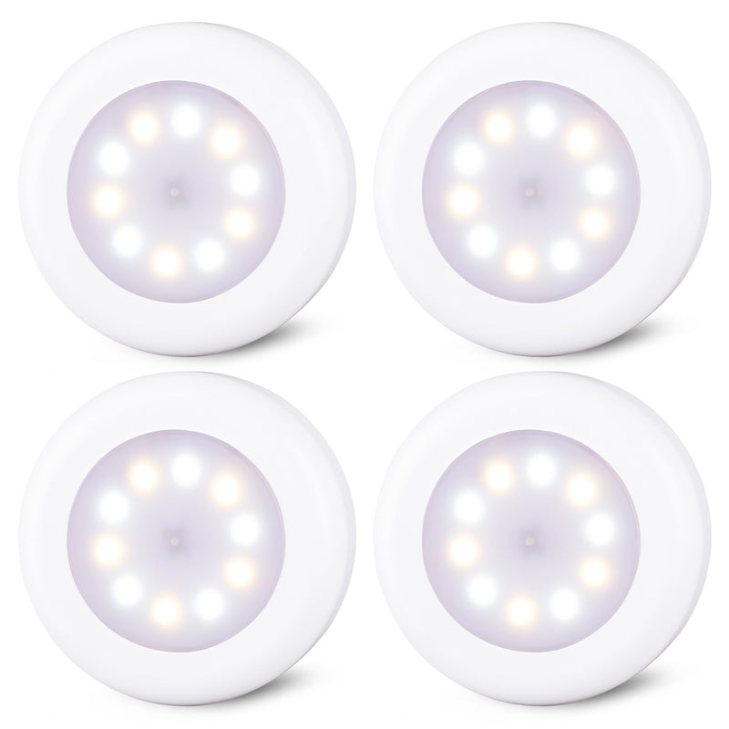 STAR-SPANGLED 4 Pack 3.1” Dimmable Push Tap Lights, Stick on LED Touch Puck Lights AA Battery Operated, 3 Color Modes Sticky Button Lamps for Classroom, Kitchen, Under Cabinet, Closet 3 Color Modes & Dimmable