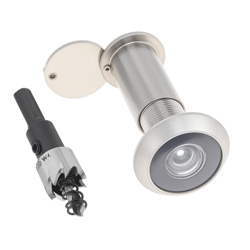 Door Viewer Peephole,Solid Brass 200 Degree Peep Hole with 16 MM Drill Bit for 1-1/2" to 2-3/8" Doors,5/8 Inch Pipe Diameter Door Eye Viewer with Privacy Cover (1, Brushed Nickel)