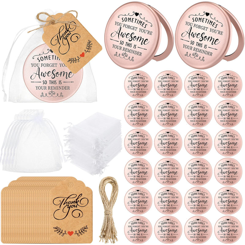 Soaoo 24 Set Inspirational Compact Mirror Bulk Metal Round Shell Sometimes You Forget Your Awesome Gifts for Women Appreciation Double-Sided Purse Mirrors Employee Coworker Women Day Wedding Gift