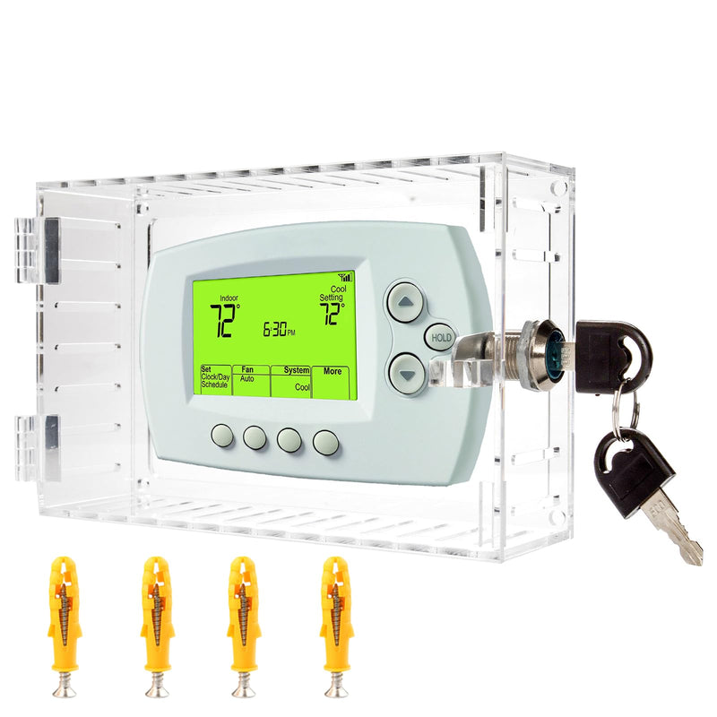 Thermostat Lock Box with Key Thermostat Lock Box Large Thermostat Cover with Lock Universal Clear Thermostat Guard for Thermostats on Wall Fits Thermostat 6.5''*4.72''*2.2'' or Smaller