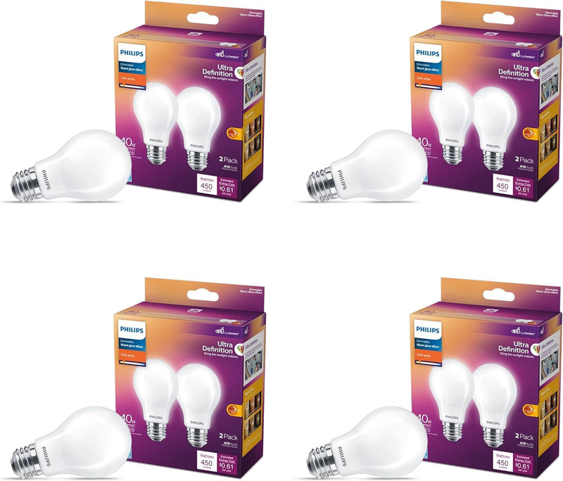 PHILIPS LED 40W A15 8-Pack Ultra Definition Soft White (2700K) 450 Lumen (5W = 40W) Dimmable Frosted Flicker-Free Light Bulbs
