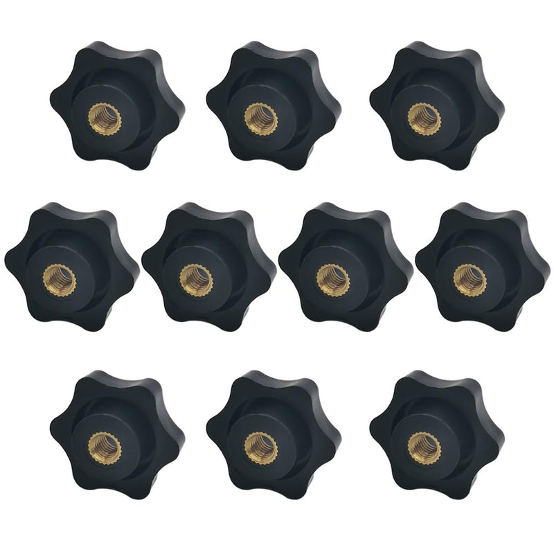 6-Star Knob 1/4 Inch Plastic Hexagon Head Thru Knobs M6 x 32 Brass Female Thread Clamping Nuts Screw On Knob Grip Knurled Handle Through Hole Set-Up 10 Pack (10, M6)