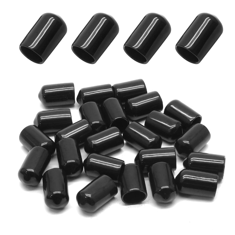 24 Pcs Round Rubber End Caps, 3/8" (9.5mm) ID Vinyl Flexible Screw Thread Protectors, Black Bolt End Caps for Metal Tubing Rod Bolt 9.5mm 24