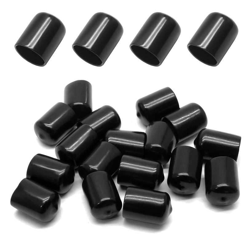 24 Pcs Round Rubber End Caps, 3/4" (19mm) ID Vinyl Flexible Screw Thread Protectors, Black Bolt End Caps for Metal Tubing Rod Bolt 19mm 24