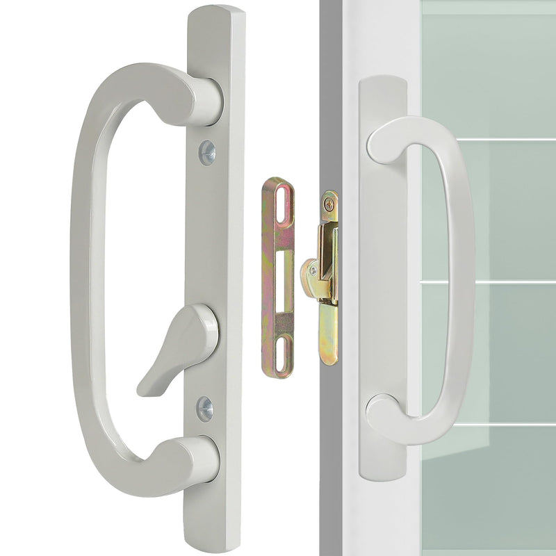 Offset Position Non-Keyed Sliding Patio Door Handleset with Mortise Lock, 45° Keyway, 3-15/16" H.C., Fits 1-3/8" to 2-1/4" Thick Doors, No-Handed, White Diecast 3-15/16" Offset