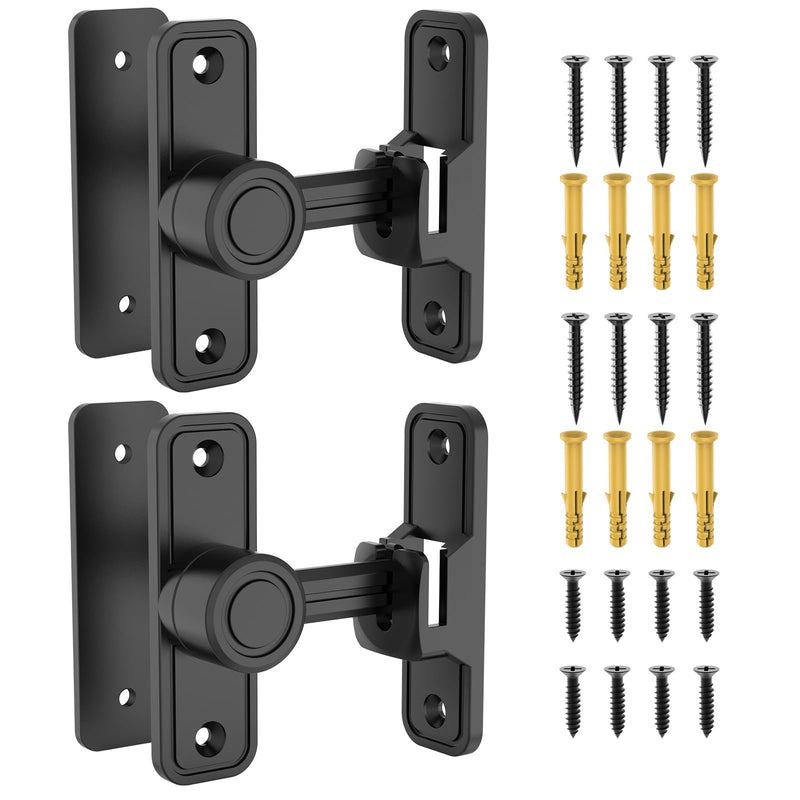Sliding Barn Door Lock Hardware, 90 Degree Locks for Barn Doors, Flip Gate Latches for Garden, Bathroom, Outdoor, Garage, Window (2 Pack-Black) 2 Pack-Black