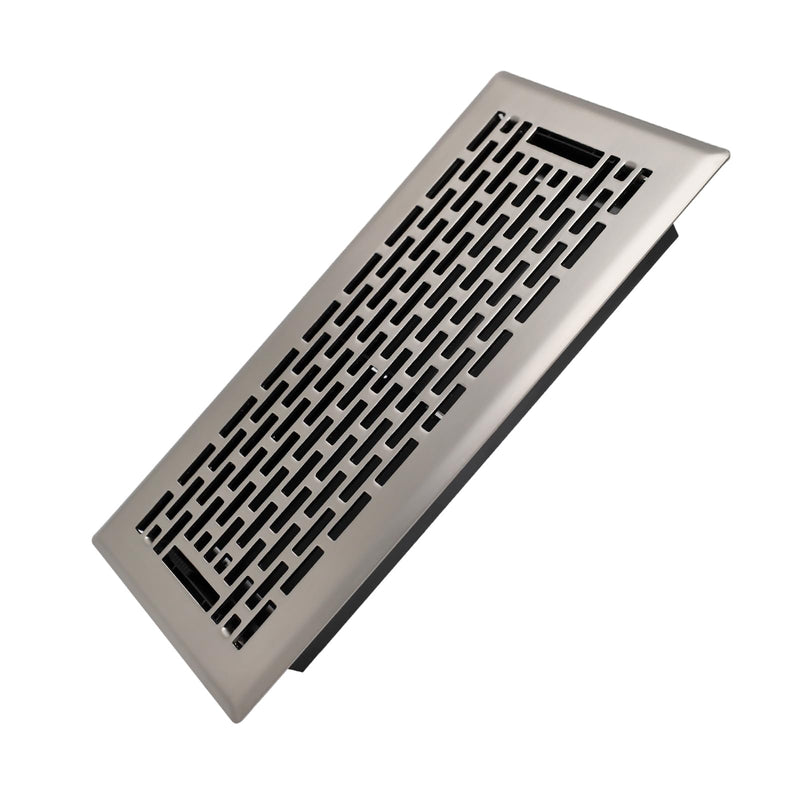 4x10 Inches Heavy Duty Walkable Floor Register - Easy Adjust Air Supply Lever Decorative Floor Vent Covers - Boston Design Vent Covers for Home - Satin Nickel 4x10 Inches
