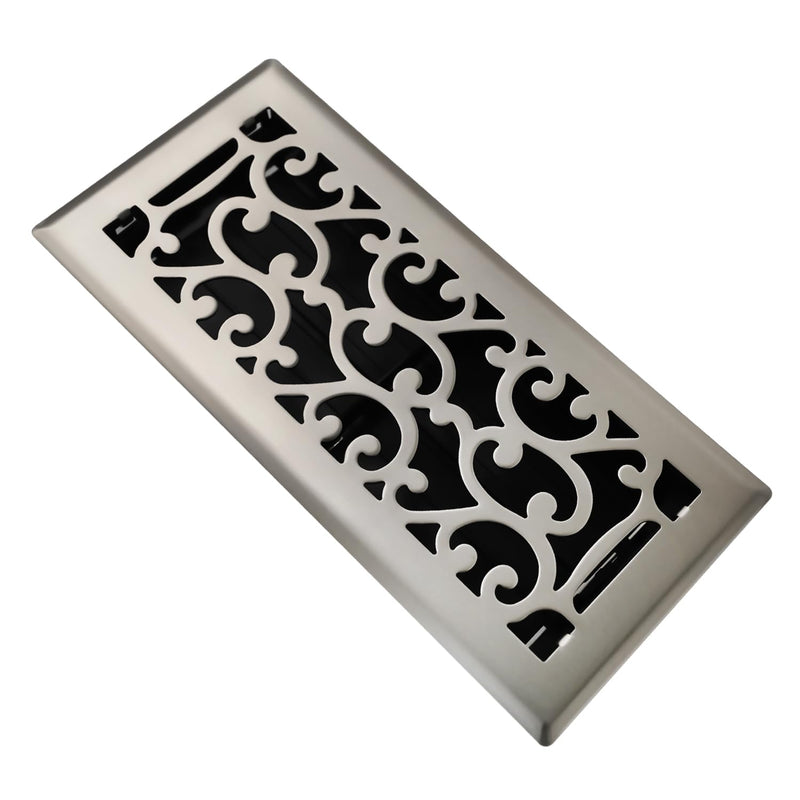 4x10 Inches Air Floor Vents Register Ease Adjust Air Flow Savannah Design-Heavy Duty Walkable Steel Decorative Floor Vent for Room- Satin Nickel Floor Vent Covers 4x10 Inches
