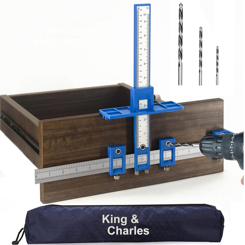 King&Charles Cabinet Hardware Jig, Cabinet Handle Jig with Point Wood Drils Bits, Cabinet Jig for Handles and Pulls on Drawers/Cabinets/Doors, Cabinet Hardware Template Tool Set. ABS