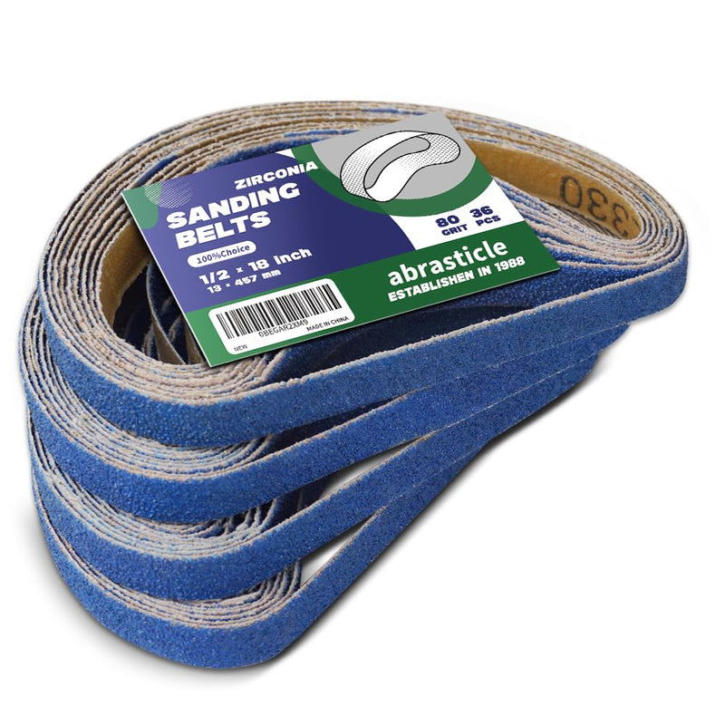 1/2" x 18" Zirconia Sanding Belts for Metal - 1/2 x 18 Inch Zirconia Metal Grinding Sand Paper, 36 PCS 80 Grits, Perfect for Knife Blade Sharpening, Metal Polishing, Derusting, Woodworking 1/2" x 18" 80 Grit(36 pack)