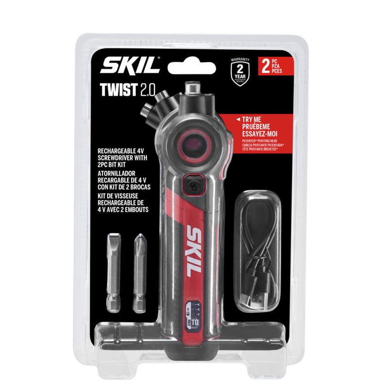 SKIL Twist 2.0 Rechargeable 4V Screwdriver with Pivoting Head, Torque Setting, USB-C Charging Cable & 2PC Bit Set-SD5619-01 No Size 4V Screwdriver_Twist 2.0 2pc Set