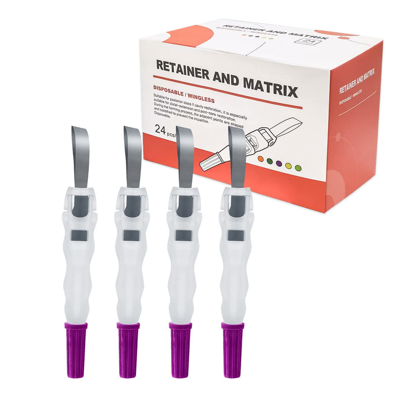 24pcs Metal Restoration Matrix Bands, Dental Matrix Bands with 180° Adjustable Retainer, Dental Sectional Matrix Bands, Matrix Bands for Dental Restorations. (Purple) Purple