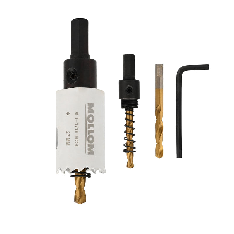 (27mm | 1-1/16") HSS M42 with 8% Cobalt BI-Metal Hole Saw with 2 Pilot Drill Bits & Arbor Smooth Cutting for PVC,Drywall,Wood,Plastic,Gypsum Board,Rubber 27mm | 1-1/16"
