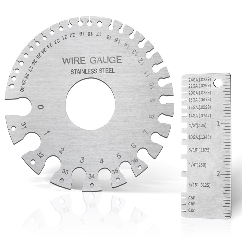 2Pcs Metal Gauge Thickness Tool, Wire Gauges Size for Welding, Highly Accurate Wire Gauge Measuring, Standard Dual-Sided Round Wire Sheet Gage and Thickness Gauge for Wire Welding