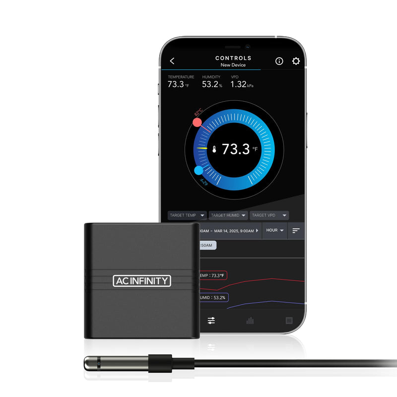 AC Infinity Mini Temperature Humidity Smart Hygrometer A1 Bluetooth App Monitor, Climate Gauge Thermometer Sensor Probe for Basements, Guitar Rooms, Grow Tents & Greenhouses Black 0.74 x 1.81 x 1.81 Inch
