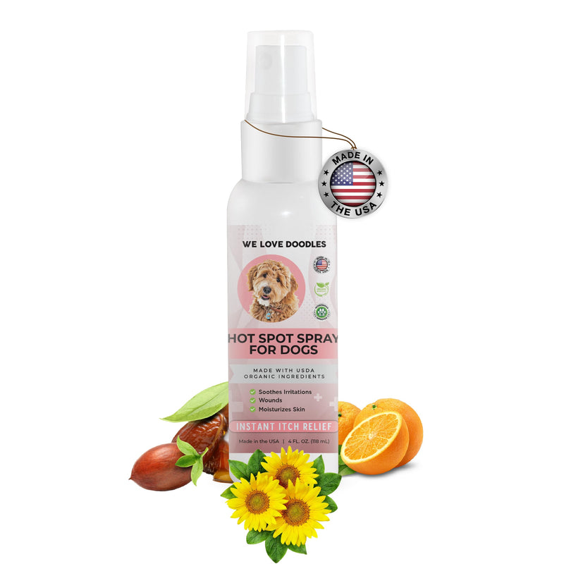 We Love Doodles USDA Organic Dog Hot Spot Spray, Itch Relief for Dogs Licking Paws, Made in USA, Anti-Itch Allergies, Dermatitis & Skin Irritation Treatment, Veterinarian Approved, 118mL - PawsPlanet Australia
