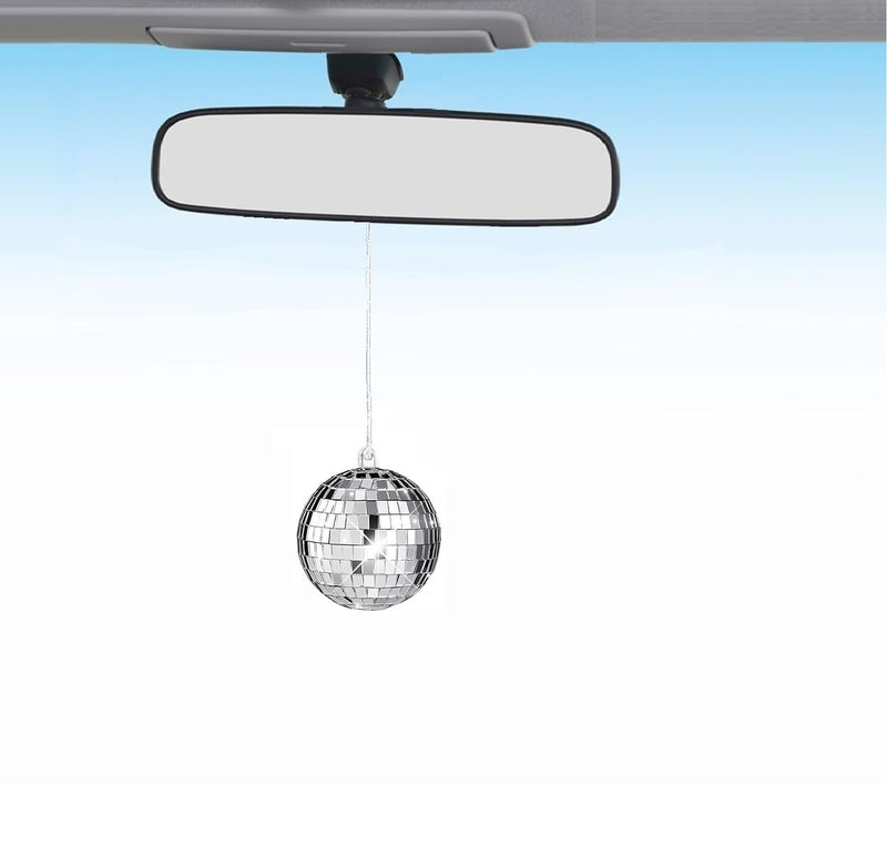 Disco Ball Car Accessory,Mirror Disco Ball Hanging,Car Disco Ball,Disco Car Charm, Rear View Mirror Hanging Accessories (Silver(1.9inch)) Silver(1.9inch)