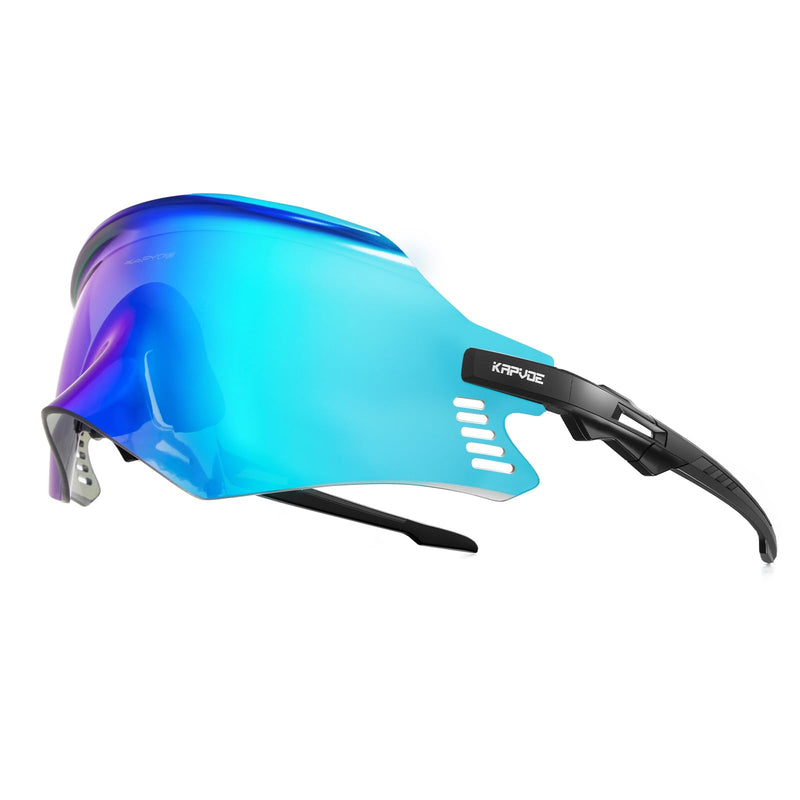 KAPVOE Cycling Glasses Mountain Bike Sunglasses MTB Windproof Motorcycle Goggles Men Women Triathlon Sports Running - K2 Black Blue