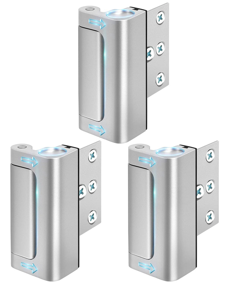 Home Security Door Lock 3 Pack Metal Door Reinforcement Lock for Kids Safety Top Front Door Child Proof Safety Lock Defend High Security Door Locks Latch Withstand 800lbs for Inside Swing Door Chain Sliver