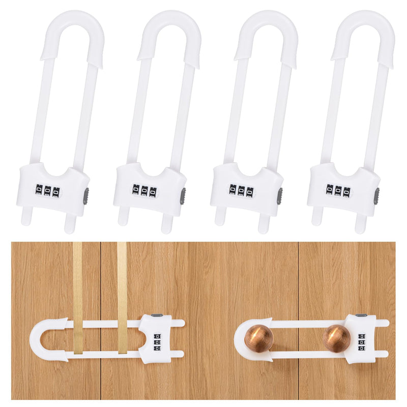4 Pack U-Shaped Sliding Cabinet Locks Multifunctional Child Safety Lock Adjustable Baby Proof Clips for Home Cabinets Refrigerator Doors Cabinet Knobs and Window Handles (White) White