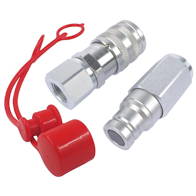 GELUOXI 3/8" Flat Face Hydraulic Quick Connect Coupler Coupling Set w/Dust Caps, 3/8" Body 3/8" NPT Thread