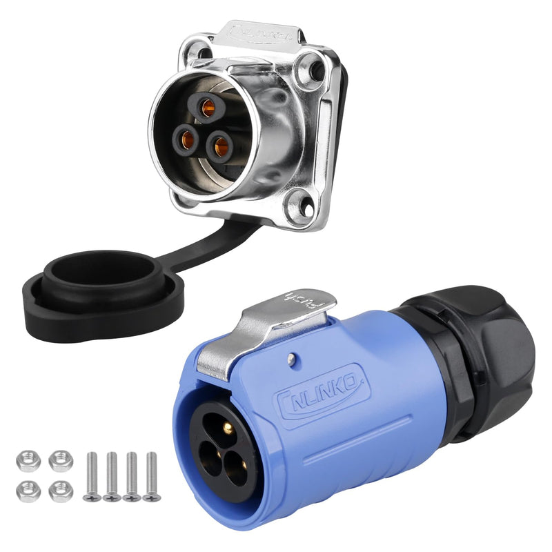 CNLINKO LP-20 3-Pin Waterproof Connector - Quick Plugging & Secure Screw-in Design, IP68 Aviation Connector, M20 Flange Socket with 4-Hole Panel (LP20 3 Pin) LP-20 3-Pin Screwing