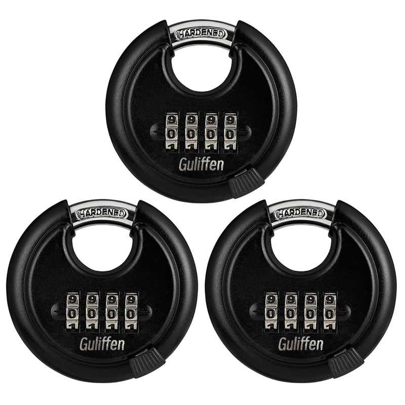 Outdoor Combo Lock for Storage Unit, Weatherproof Disc Lock for Sheds,Gate and Fence, 3 Pack Heavy Duty Pad Locks with Code (3/8-Inch Shackle 3 Pack Black