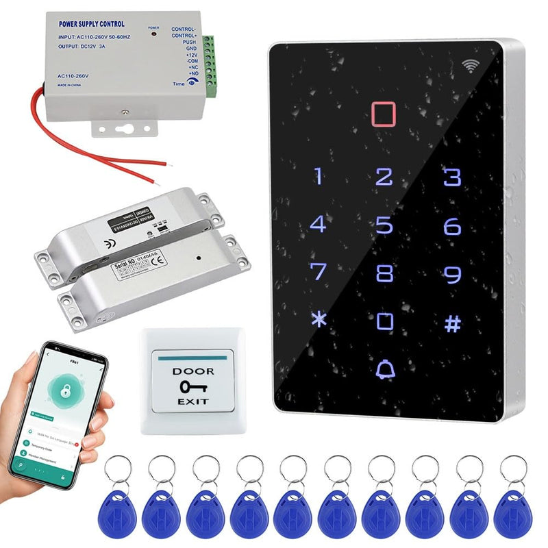 YiToo Full Kit of RFID 125KHz Access Control System WiFi Tuya Smart APP Control with 12V Electric Bolt Lock Power Supply Exit Button