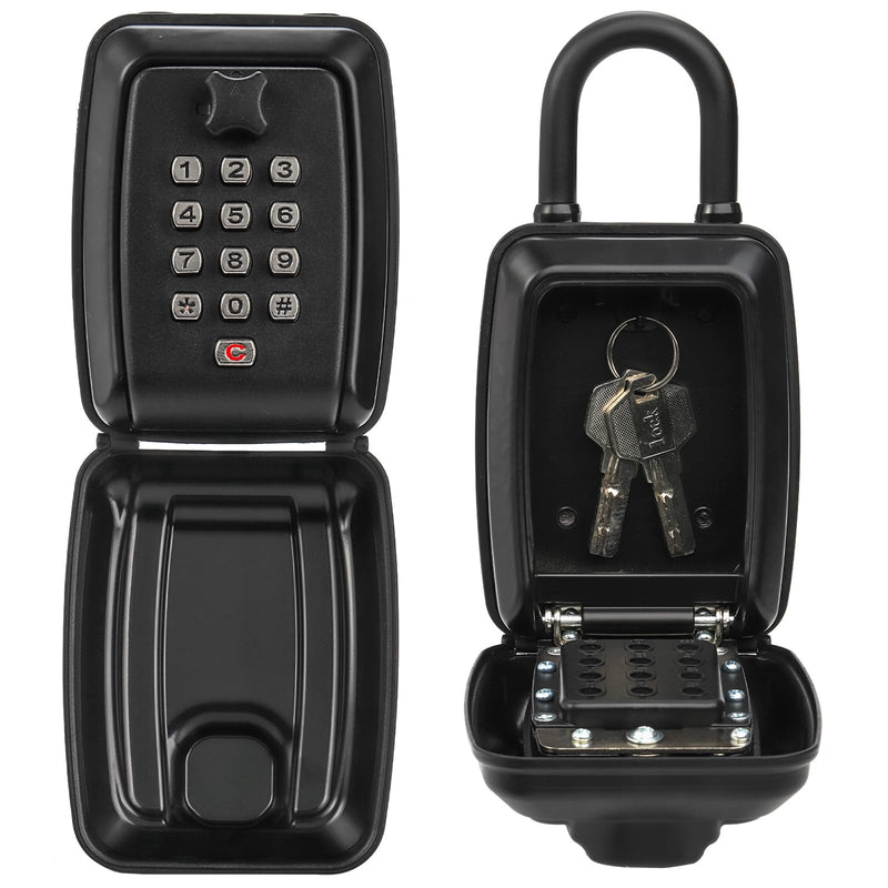 Key Lock Box for Outside, Waterproof Key Lockbox with 12-Digit Push Button Combination and Removable Shackle, Resettable Code Key Safe Storage Box for Door Handle, House, Retail Store, Garage