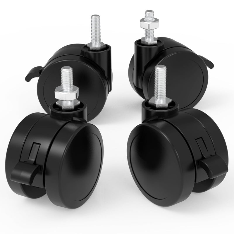 JOY worker Lockable Stem Caster Wheels Set of 4, Metric M8 Nylon Threaded Swivel Caster, 2.5 Inch Stem Casters Replacement for Standing Desk & Mobile Desk, Each Load Capacity 110lbs, Black