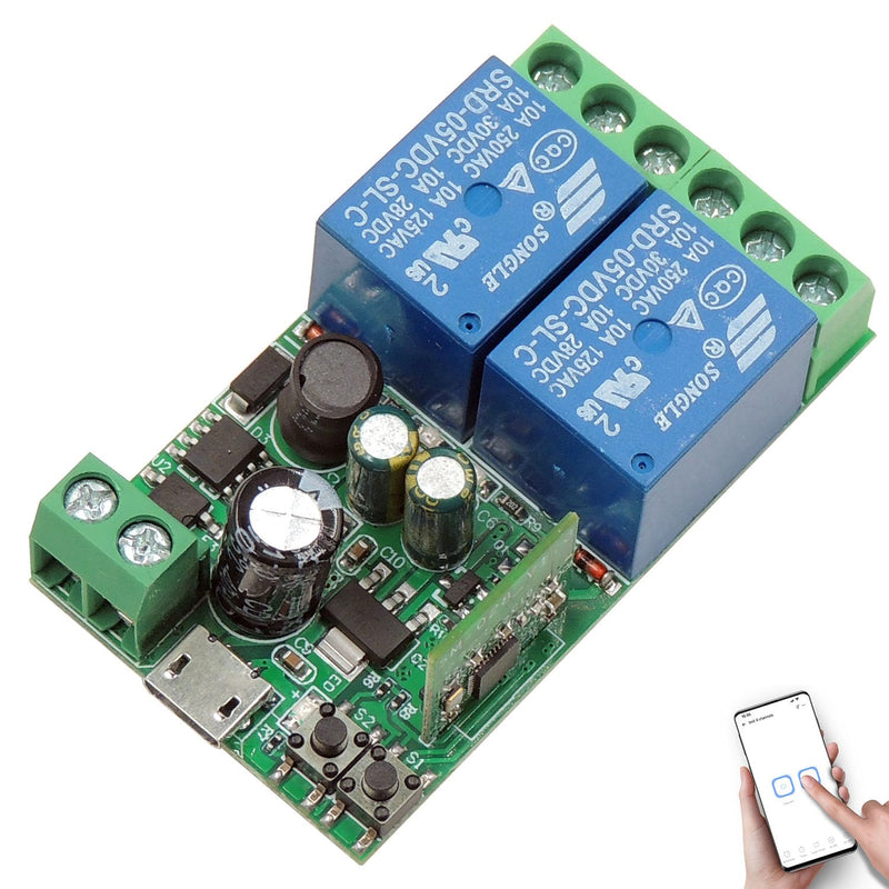 DieseRC 2 Channels WiFi Smart Switch, DC 5V 12V 24V 36V Passive Output Relay Module Ewelink APP WiFi Control Compatible with Alexa/Google Home, Inching/Self-Locking Switch EW-2CH